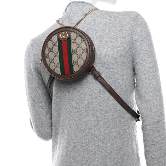 GG Supreme Monogram Web Mini Ophidia Round Backpack Brown - Picture 8 of 9